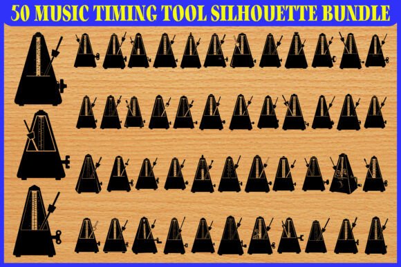 50 Music Timing Tool Silhouette Vector Bundle