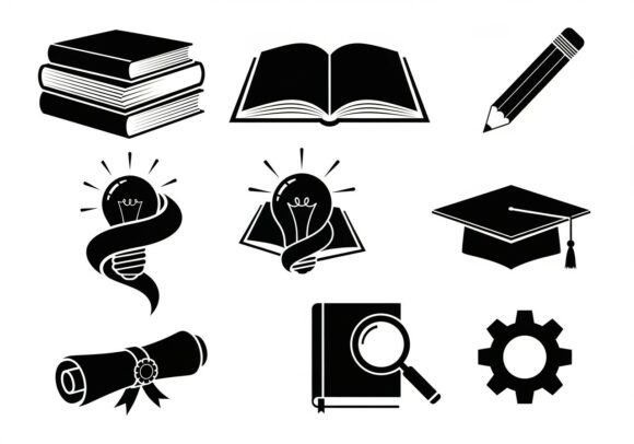 Black White Educational School Books