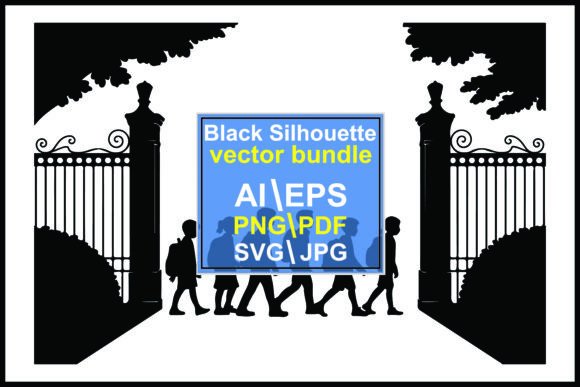 Children Walking Open Gate Silhouette