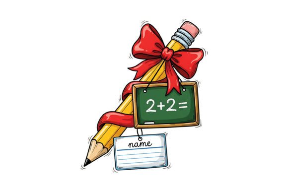 Pencil Red Bow Chalkboard Math School SV