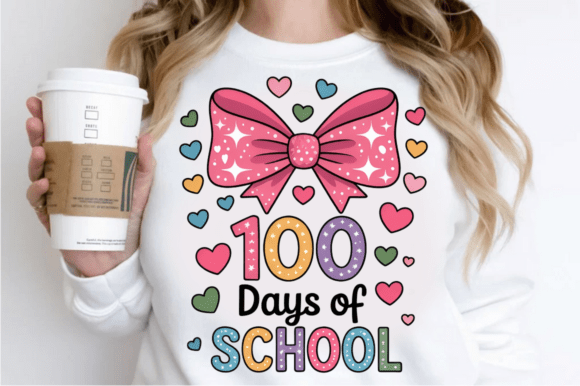 Pink 100 Days of School PNG, Coquette Bow: A Stylish and Versatile Design for Classroom Celebrations