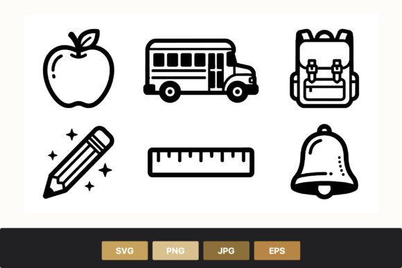 School Bus Apple Backpack Line Icons: A Practical Design Resource for Education-Themed Projects
